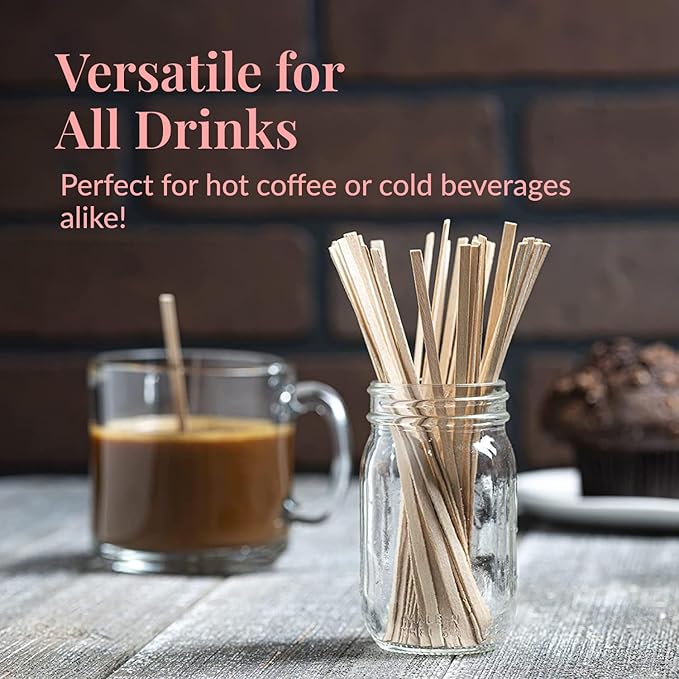 1000 Wooden Coffee Stirrer by Prestee - Disposable 5.5 inches Long Wooden Stir Sticks for Coffee and Cocktails - Smooth, Splinter-Free Beverage Mixers - Ideal for Cafe, Bars and Drink Stations