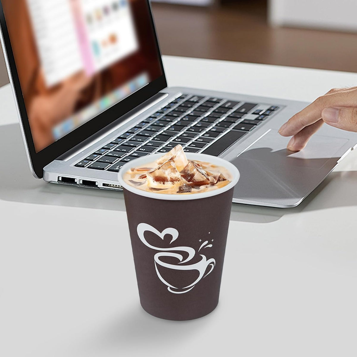 100 Count 12 oz Paper Coffee Cups, Disposable Drinking Cup for Hot or Cold Beverage, 12 ounce Brown Coffee Cups for Party, Business, Travel, Picnic