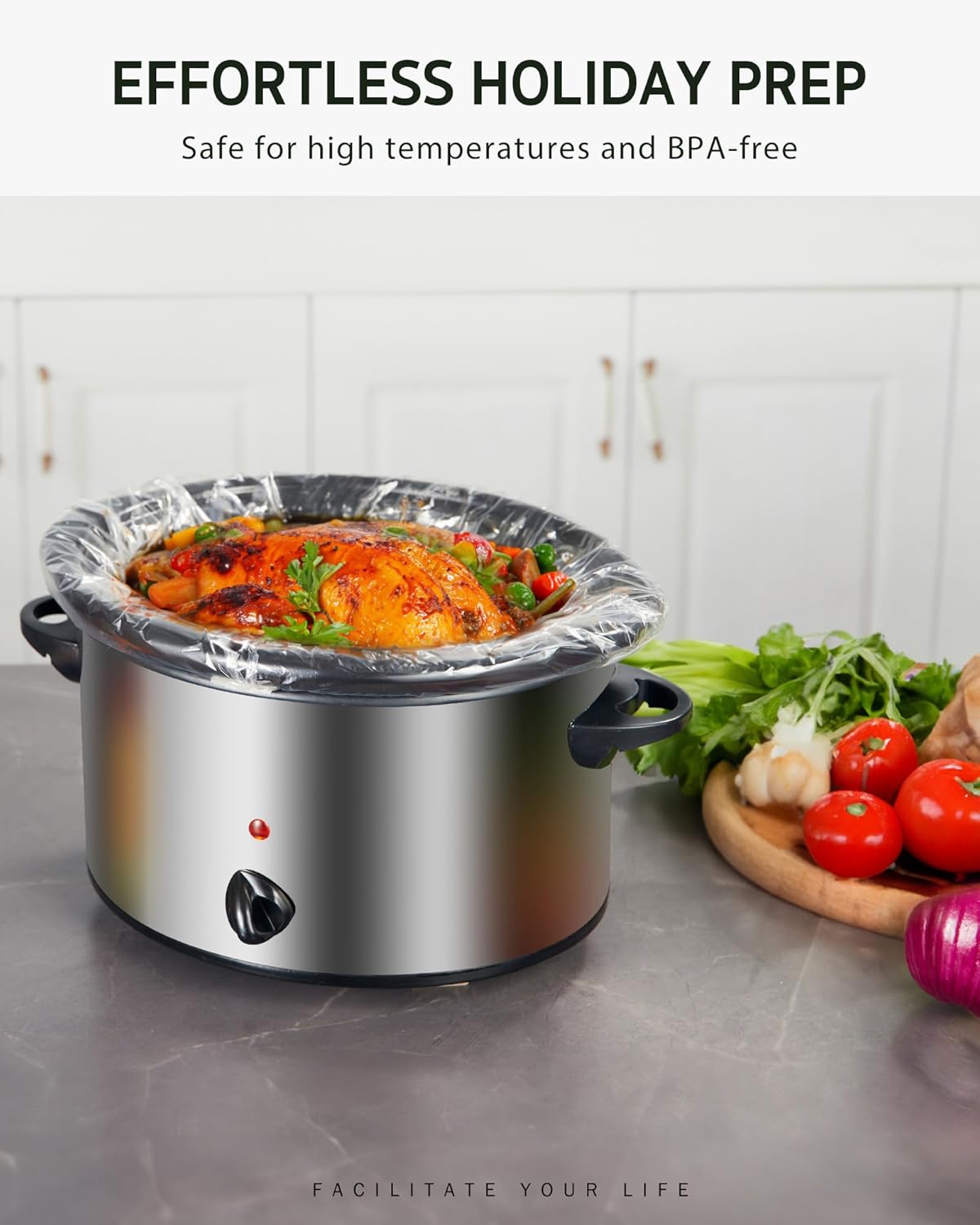 Syntus Slow Cooker Liners, 60 Count Cooking Bags Large Size Disposable Pot Liners Plastic Bags, Fit 3QT to 8QT for Slow Cooker Cooking Trays, 13"x 21", 60 Liners