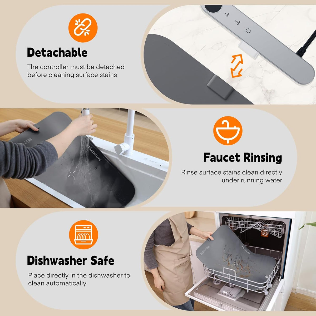 Homelove Food Warming Mat Waterproof - Electric Warming Tray with 6-Level Temperature and Hours Setting, Full Surface Graphene Heating, Dishwasher-Friendly Food Warmer Mat for Parties, Kitchen (Gray)