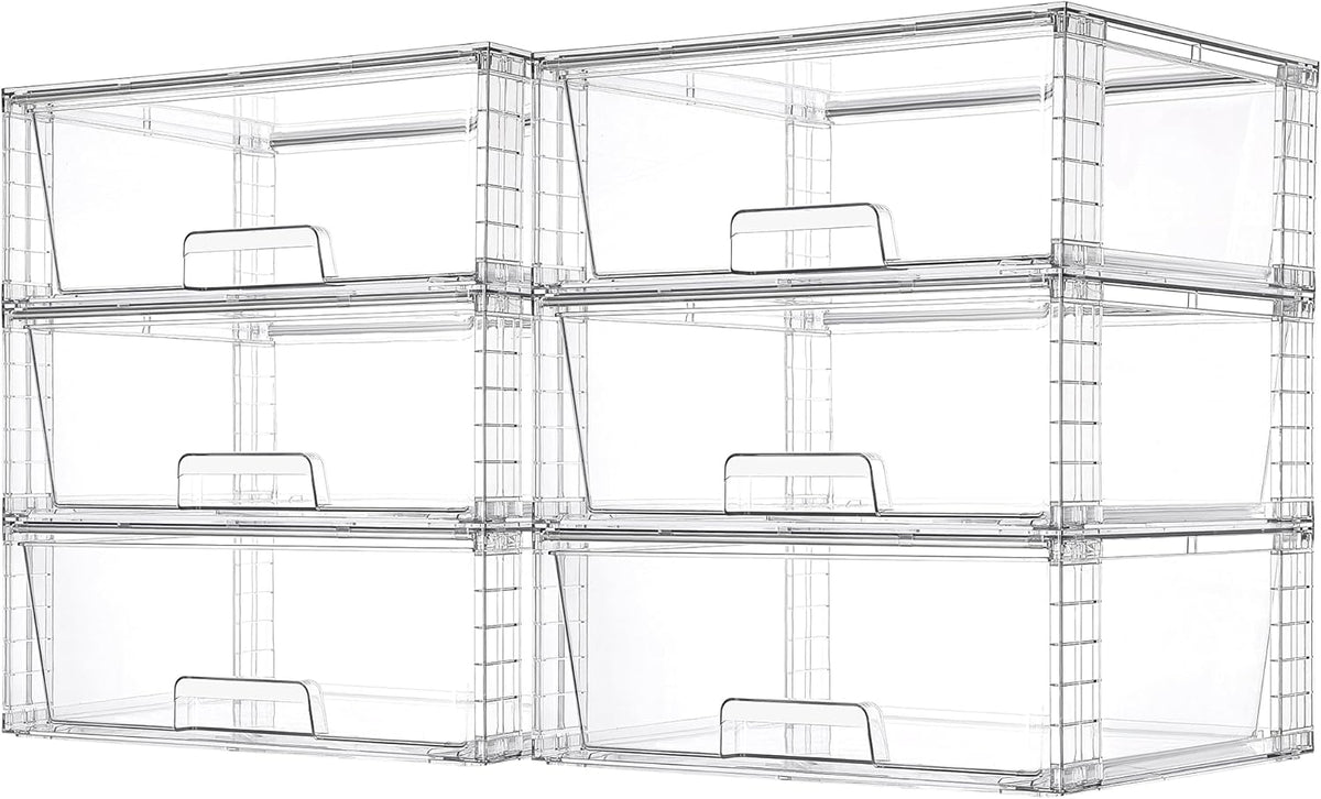 Vtopmart 6 Pack Large Stackable Storage Drawers,Easily Assemble Acrylic Bathroom Closet Undersink Organizers and Storage,Plastic Storage Bins for Kitchen Cabinets,Pantry,Makeup,Medicine Organization