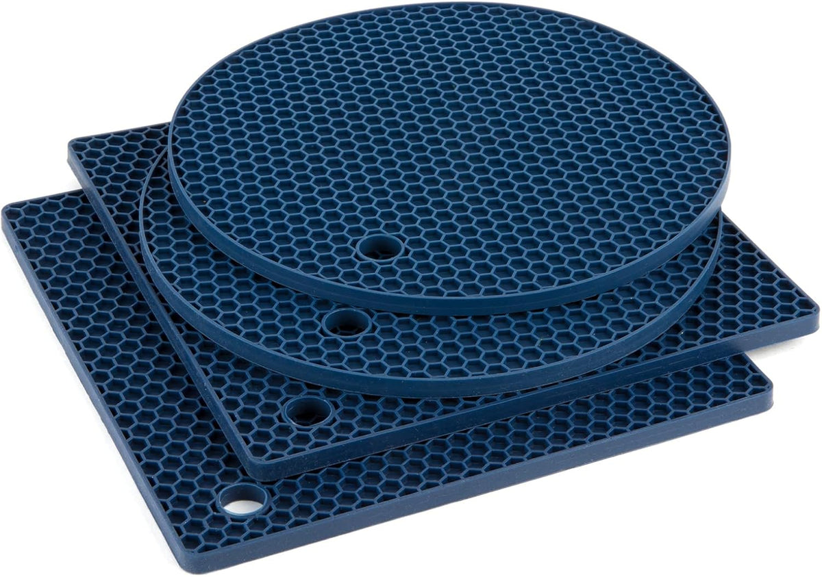 Joyhalo Trivets for Hot Dishes - Hot Pads for Kitchen, Silicone Pot Holders for Hot Pots and Pans, Silicone Mats for Kitchen Countertops, Table, Flexible Easy to Wash and Dry, Navy