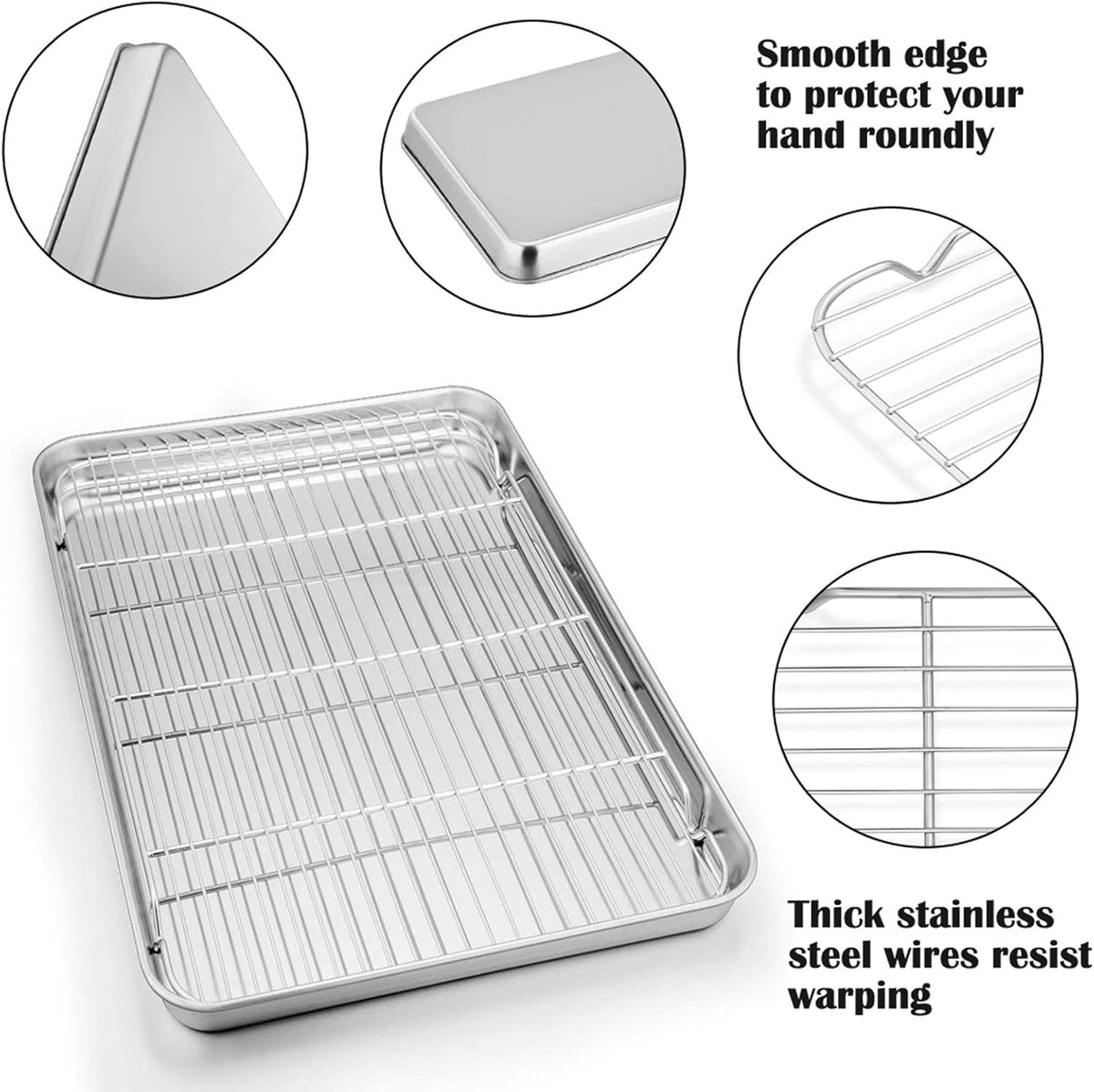 P&P CHEF 19.6 Inch Baking Sheet Pan with Rack Set, Stainless Steel Cookie Sheet Pan Tray with Cooling Rack for Oven Use, Cooking Roasting, Non Toxic & Dishwasher Safe, Heavy Duty