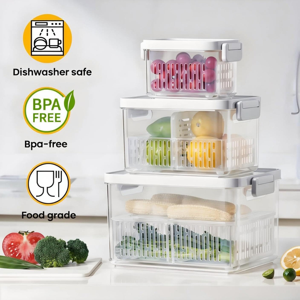 vacane Dishwasher Safe Berry Keeper, Produce Saver, Clear Fruit Containers, BPA-Free Lettuce Keeper, Keep Food Fresh, 3.8 Cup