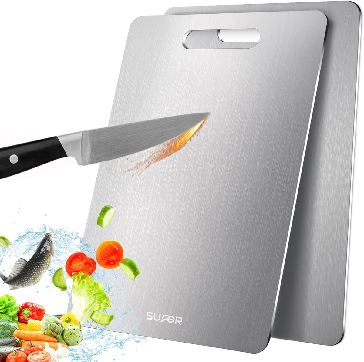 2 Pack Titanium Cutting Board - 100% Pure Titanium Cutting Boards For Kitche,Easy to clean, Double-sided food-grade Cutting Board For Cutting Meats, Fruits And Vegetables,13 * 9