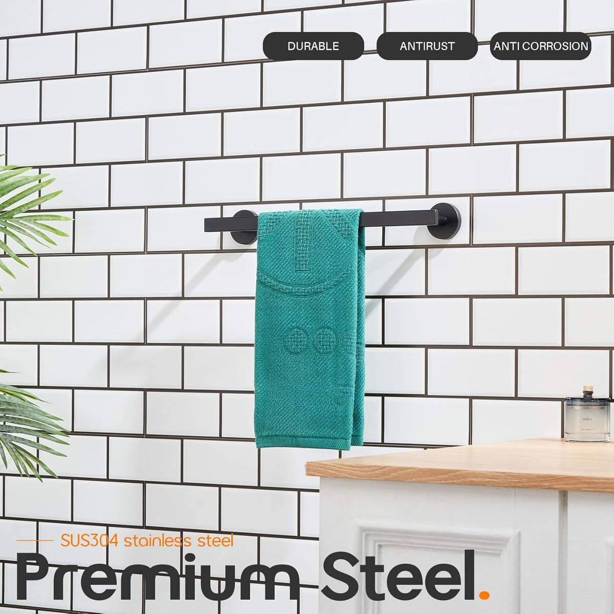 12 Inch Bathroom Towel Bar Bath Towel Rack Kitchen Towel Holder Towel Ring Wall Mounted SUS304 Stainless Steel 2 Pack Matte Black AN4001MB-L12-P2