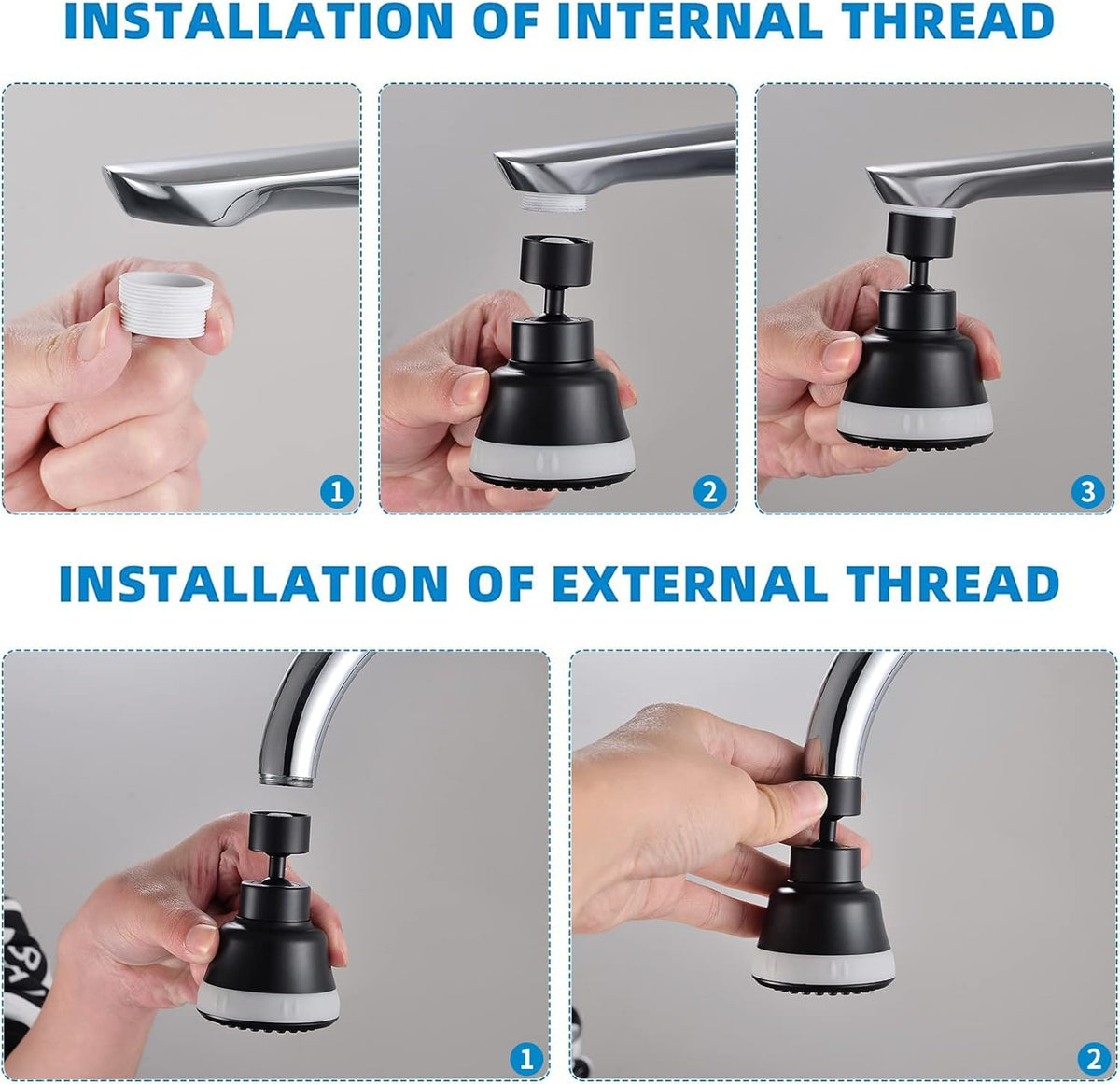 4 Spray Modes Faucet Aerator,360 Degree Faucet Sprayer Attachment,Big Angle Kitchen Faucet Aerator,Swivel Faucet Extender,Sink Sprayer Attachment for faucet,55/64 inch Female Thread (Black)