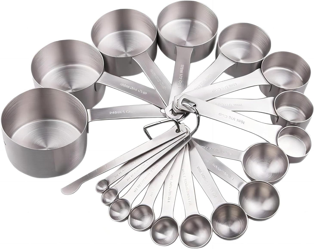 Smithcraft Measuring Cups and Spoons Set, 18/8 Stainless Steel Measuring Cups and Spoons for Kitchen & Baking, Heavy Duty Metric & US 8 Measuring cups, 9 Measuring Spoons Set