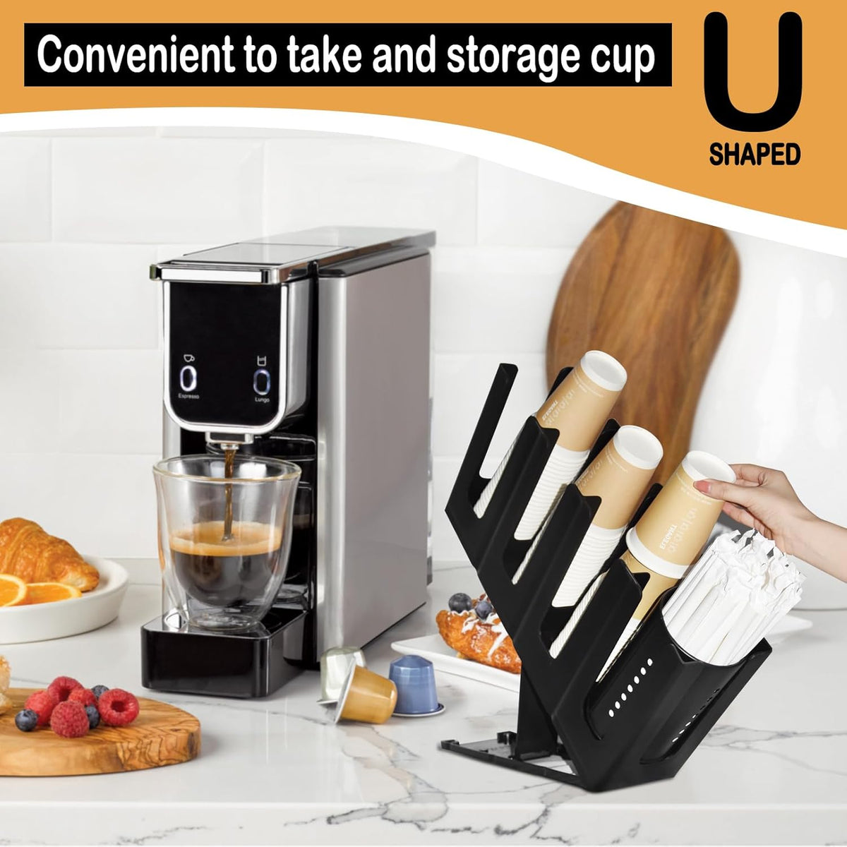 Cup Holder Lid Dispenser with Straw Organizer,4 Compartment 7 Adjusting,Cup Storage Organizer for Breakroom Countertop Coffee Station Bar Restaurant
