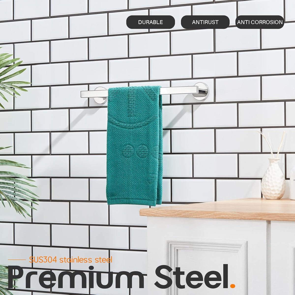 12 Inch Bathroom Towel Bar Bath Towel Rack Kitchen Towel Holder Towel Ring Wall Mounted SUS304 Stainless Steel Polished Chrome AN4001CH-L12