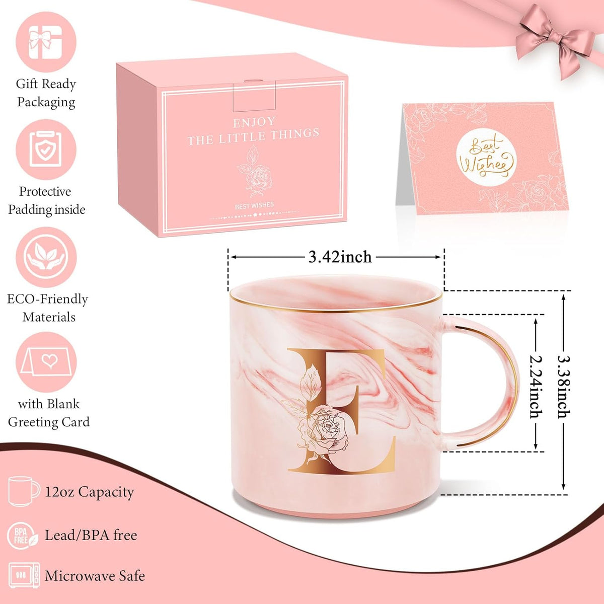Personalized Gifts for Women Coffee Mug, Initial Customized Gift Monogrammed A-Z Coffee Mug 12 OZ, Christmas Anniversary Birthday Gifts for Women Mom Grandma Friend Sister Wife(E)