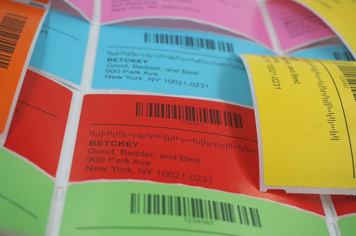 BETCKEY - 1" x 0.5" Small Labels Compatible with Zebra & Rollo Label Printer, Premium Adhesive & Perforated[Pink, 6 Rolls, 14580 Labels]
