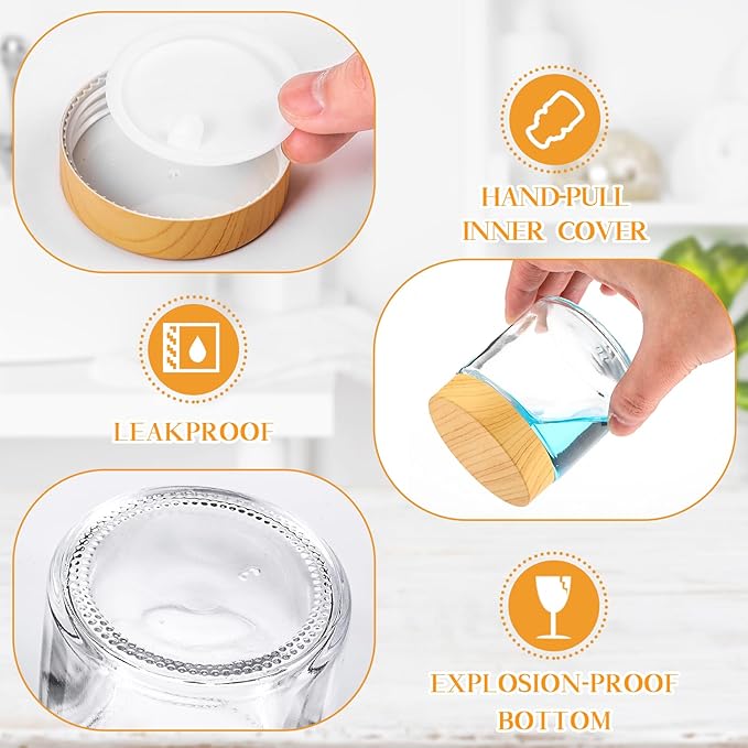 Norme 36 Pcs 4 oz Glass Jars with Lids Empty Small Glass Containers and Inner Liners Reusable Cosmetic Jars Round Airtight Bottles with Plastic Woodgrain Lids for Travel