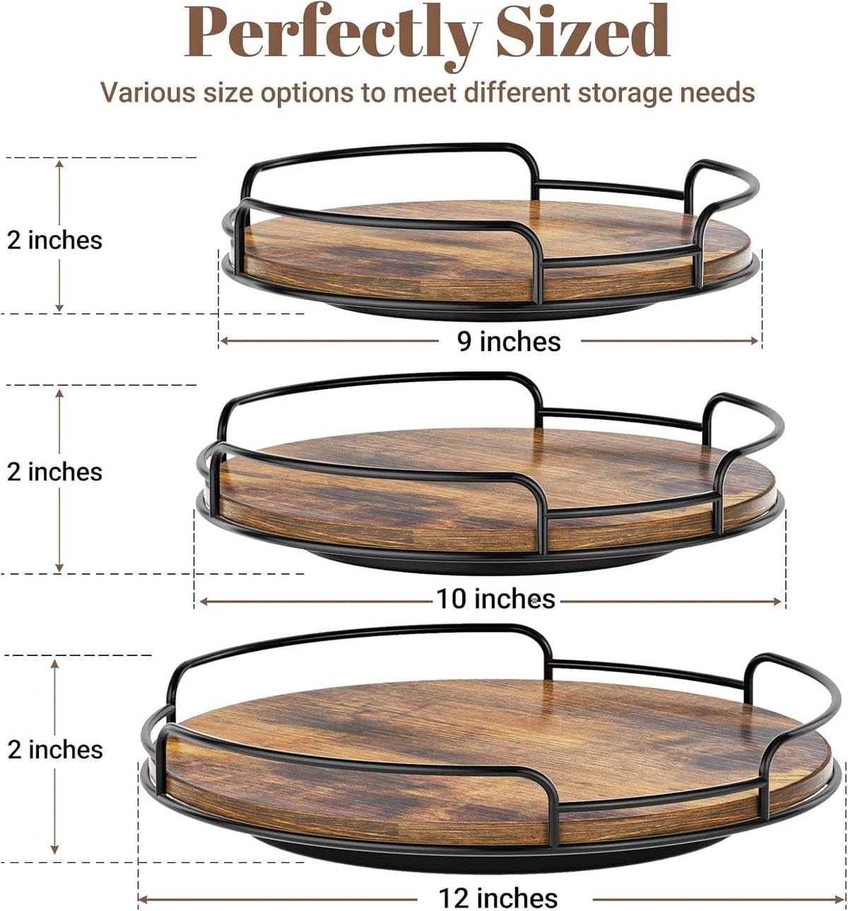 WOWBOX 12" Lazy Susan Organizer for Table Top Rotating Spice Rack Organizations Wood Lazy Susan Turntable Organizer for Cabinet Kitchen Pantry Countertop Bathroom Vanity