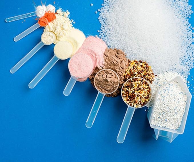 Plastic Measuring Scoop, 6 Tablespoon (90 cc | 3/8 Cup | 3 oz. | 90 mL) Long Handle Spoons for Powders, Granules, Coffee, Pet Food, Baking Supplies, Protein and Other Dry Goods, BPA Free (Set of 100)