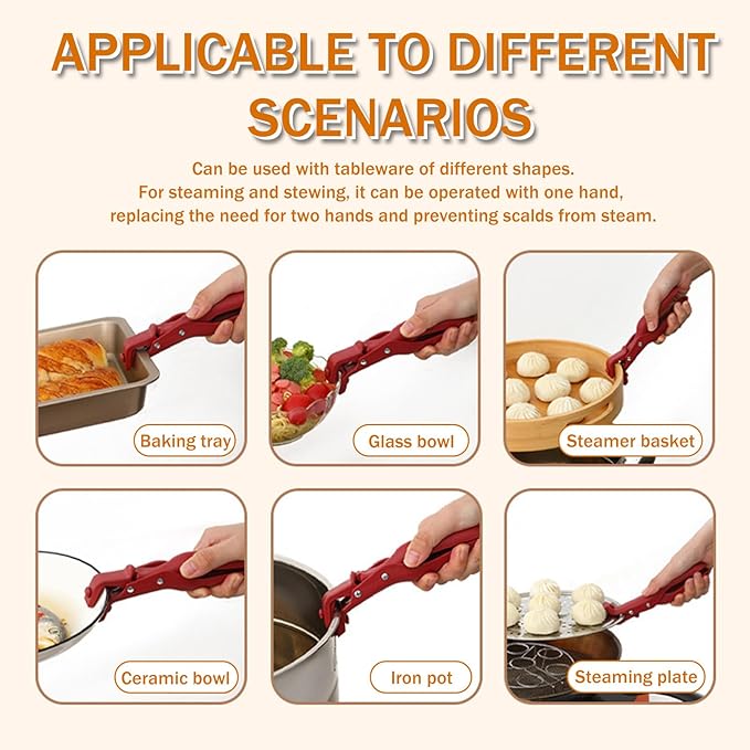 Hot Plate Grippers, 2026 New Anti-Scald Bowl Clip, Hot Plate Gripper Lifters Tongs, Kitchen Silicone Anti Slip Clip for Bowls,Pans,Dishes, Kitchen Gadget