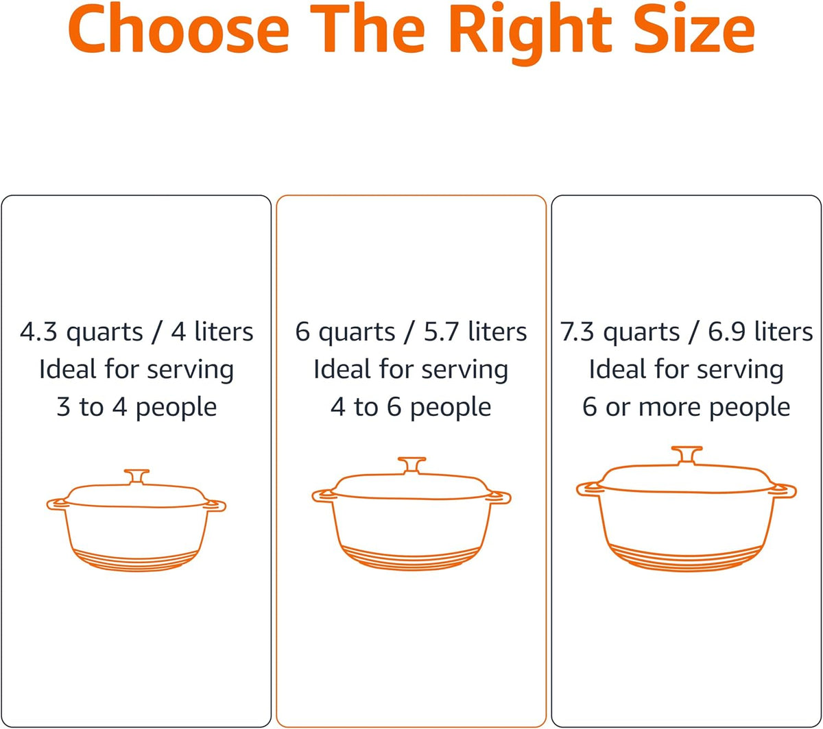 Amazon Basics Cast Iron Dutch Oven Pot with Lid, Enameled, Round, Dual Handles, Heavy-Duty, Medium, 6-Quart, Gray