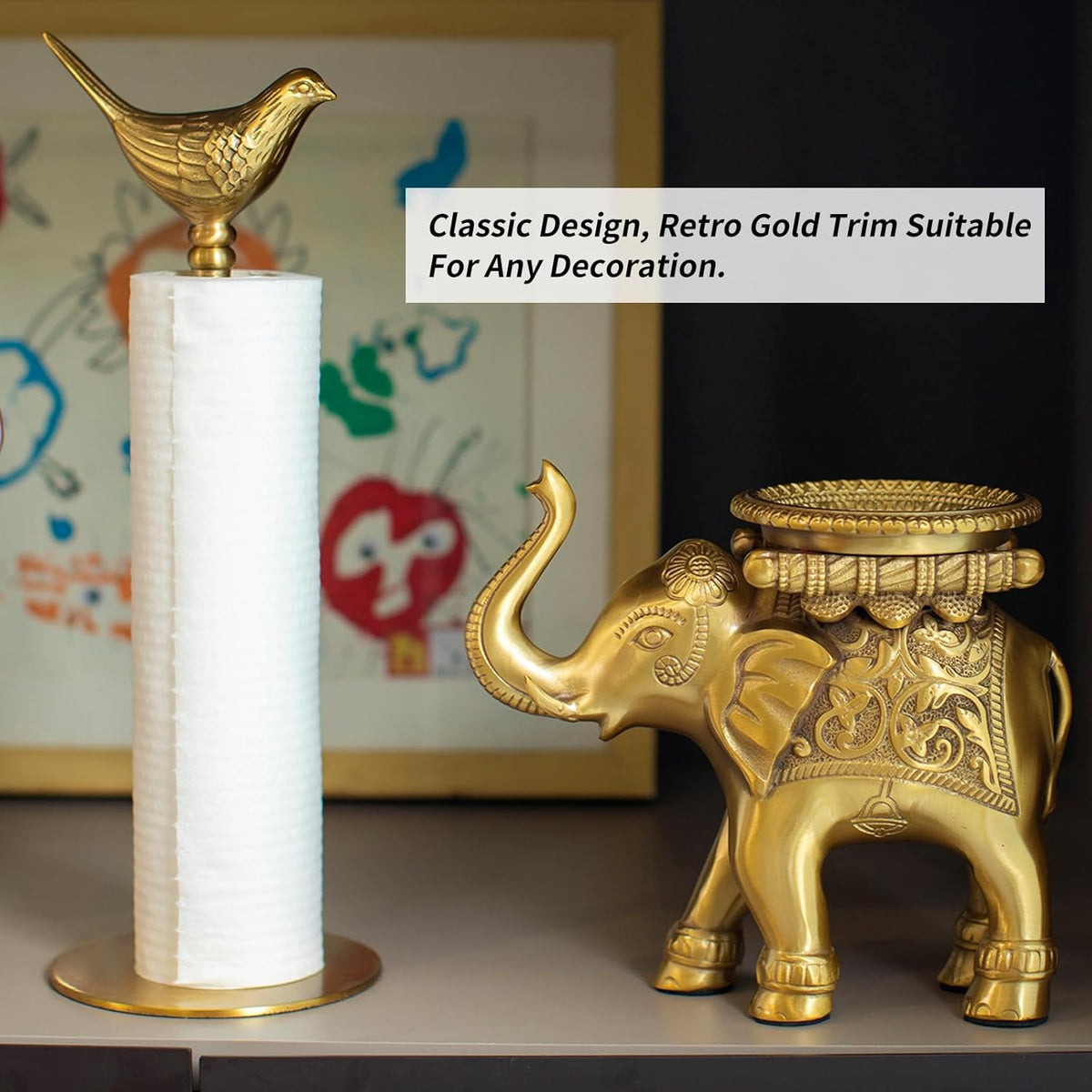 Luxurious Gold Paper Towel Holder Countertop, Brass Paper Towel Holder for Kitchen, Unique Gold Bird Decor - Sturdy, Durable, and Elegant Home Decor for Kitchen