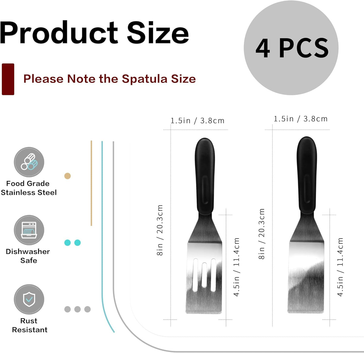 Small Spatula Professional Mini Serving Spatula, 4 Pieces Stainless Steel Metal Spatulas Set, Cutter and Serve Turner for Kitchen, Flipping or Cooking for Brownie, Cookie, Lasagna, Pancakes or Cake