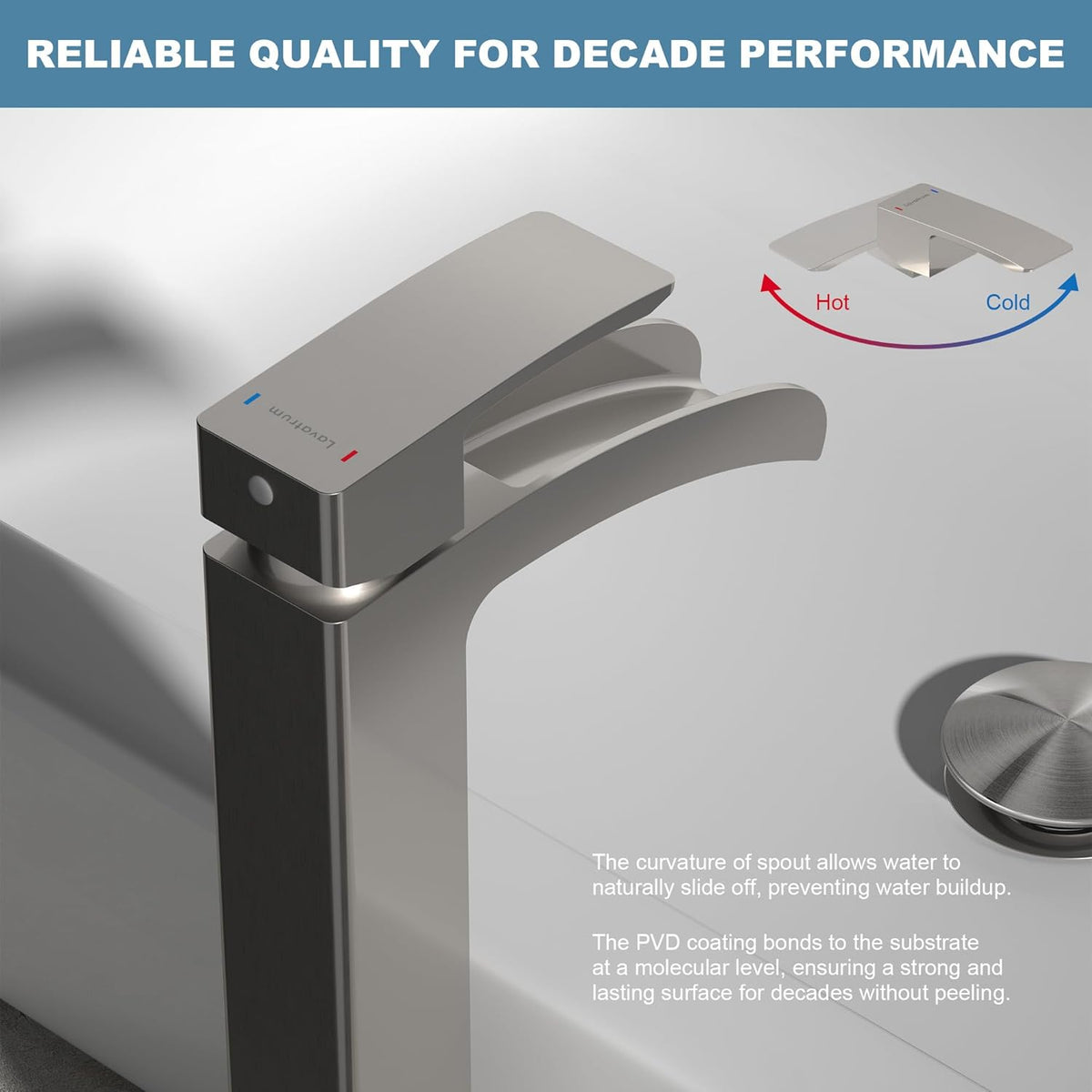 Bathroom Faucet Tall Vessel Waterfall Faucet Brushed Nickel Deck Mount Single Handle Lavatory with Water Supply Line