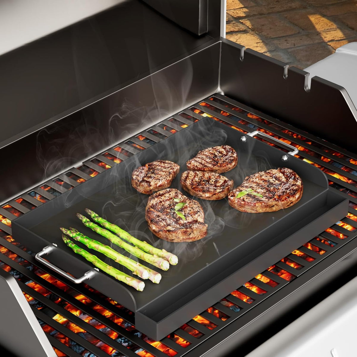 Griddle for Gas Grill, 25" x 16" Flat Top Grill Plate for BBQ Gas Stove Charcoal, Nonstick Coating Cooking Flat Top Griddle Plate Insert for Camping Tailgating