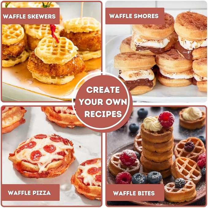 16 PCS Mini Waffle Maker Machine, Nonstick Waffles Iron Quick Heat-Up Surface, Simple & Easy Tiny Chaffle Baker for Home & Restaurants, Small Bites for Kids, Perfect for Breakfast, Desserts & Snacks