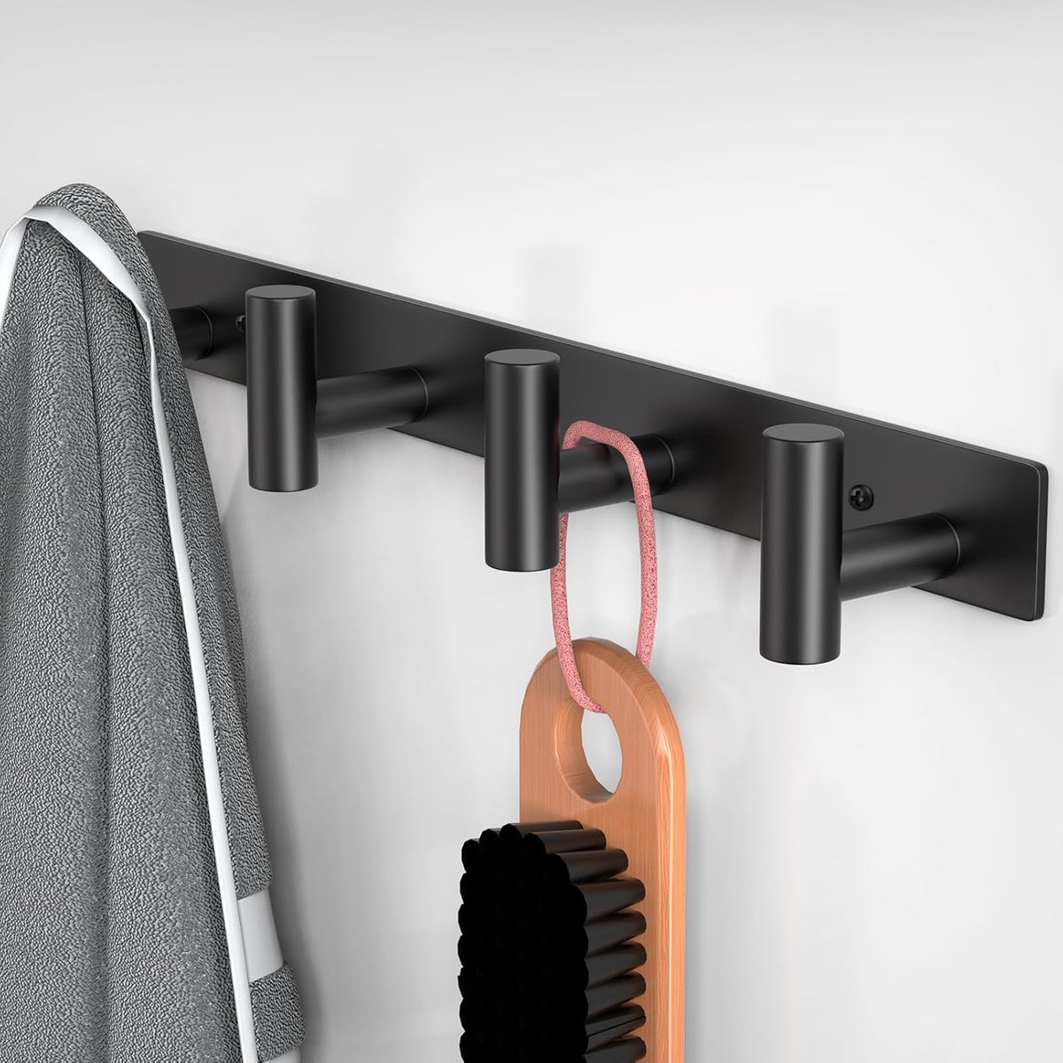 PMMASTO Coat Rack Wall Mounted, 4 "T Shaped Wall Hooks for Hanging, Heavy Duty Stainless Steel Coat Hook Rail for Hat Towel Robes in Bathroom Kitchen Mudroom Entryway (Black, 1 PC)