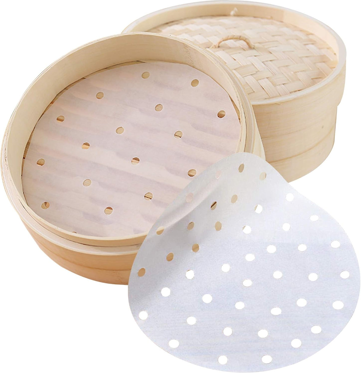 CONIE 12 Inch Steamer Paper Liners, Perforated Parchment Paper for Air Fryer Steaming Basket 100cts
