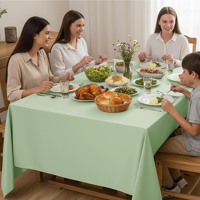 10-Pack Sage Green Tablecloths for Rectangle Tables, 70 x 120 Inches, Stain-Resistant Polyester Fabric for 6 Foot Tables - Washable Table Covers for Weddings, Birthday Parties, Events