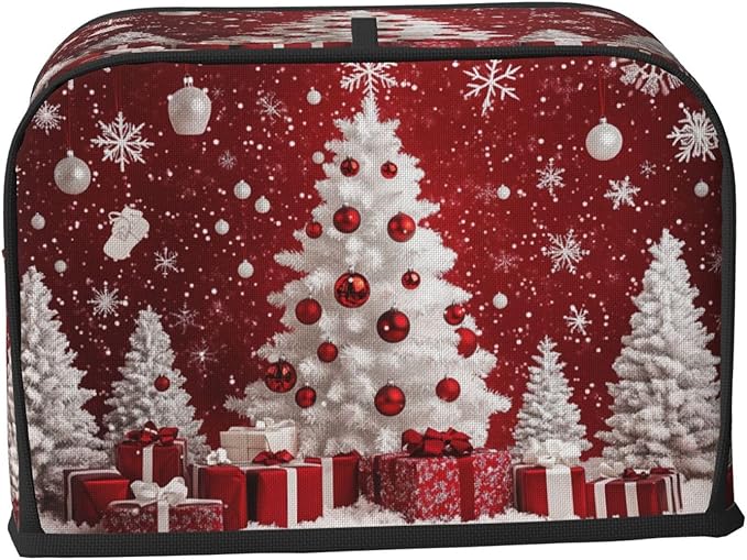 Toaster Cover 2 Slice Red Christmas Tree Ball Xmas Kitchen Small Appliance Covers with Pockets Dust and Fingerprint Protection