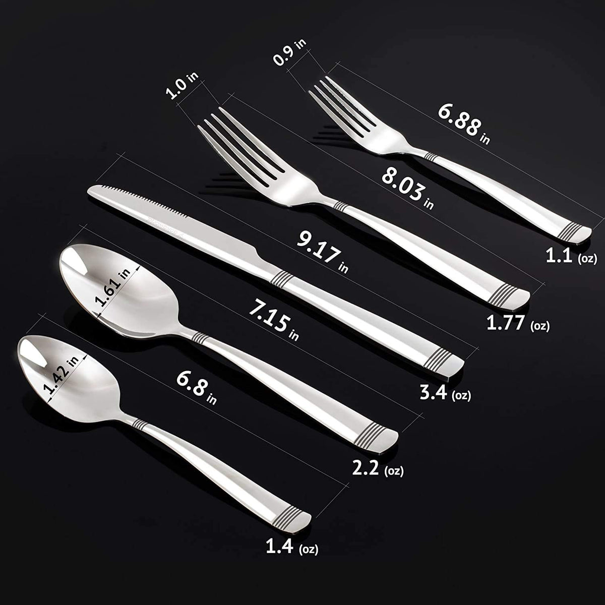 Elegant Design Flatware, Silverware Set for 8 persons, 40 Piece - Spoons, Forks, and Knives 18/10 Stainless Steel, Dishwasher Safe