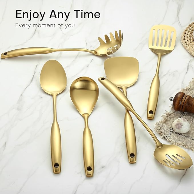 Lazycorner Kitchen Utensil Set 9-Piece Stainless Steel 304 Polished Mirror Finish Cooking Spoons, Slotted Spoon, Turner, Spatula, Pasta Spoon– Dishwasher Safe, Rust-Resistant