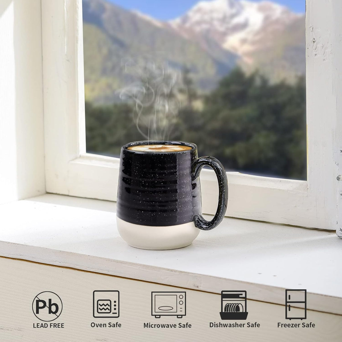 Hasense Coffee Mugs Set of 2, 20 oz Coffee Cups Ceramic, Big Tea Cup with Comfortable Handle, Black Coffee Mug Set for Office and Home, Ideal for Latte Soup Tea Mike, Dishwasher Microwave Safe