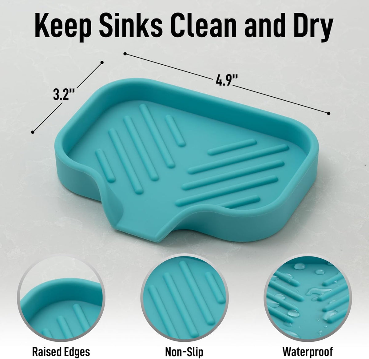 Zulay Kitchen Small Silicone Sponge Holder (4.9x3.3”) – Space-Saving Sink Organizer Tray for Sponge, Soap, Brush & More – Compact Non-Slip Dish for Kitchen & Bathroom (Aqua Sky)
