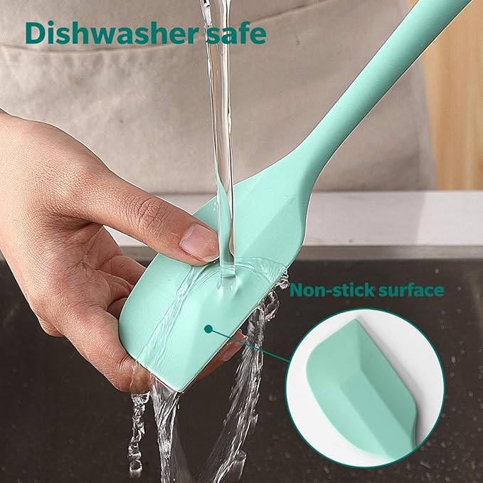 Wanbasion 5 Piece Premium Silicone Spatula Set Heat Resistant, Colorful Rubber Baking Spatula Set, Kitchen Spatula Set Dishwasher Safe for Nonstick Cookware Cooking Mixing Light Green
