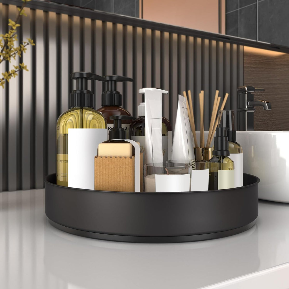 VAEHOLD Lazy Susan Stainless Steel Spice Rack Turntable for Pantry Cabinet - Decorative Trays Storage Containers Organizer for Kitchen Cabinet, Snacks, Bathroom (7 1/2 inches) (7 1/2'' Black)