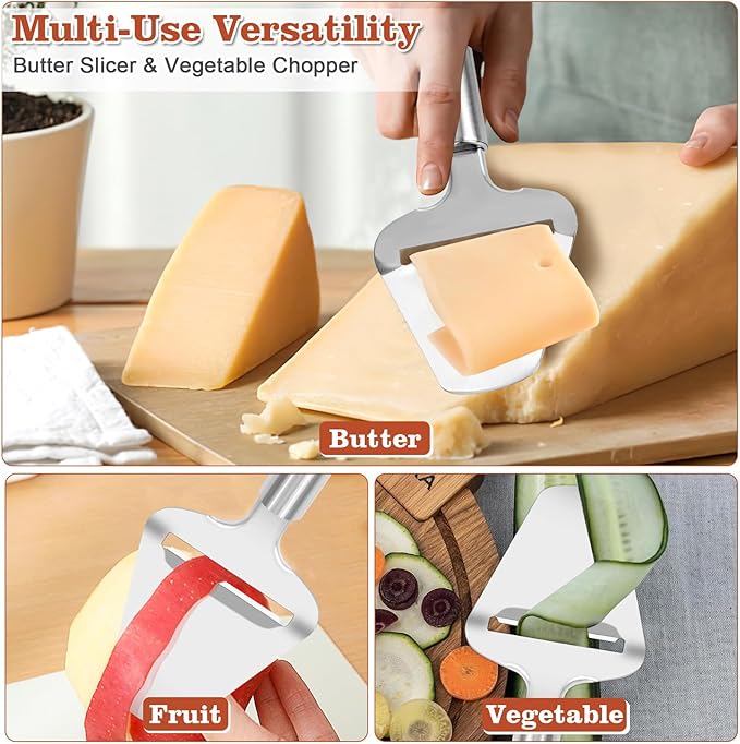 Premium Stainless Steel Cheese Slicer For All Types Of Cheese, Multi-Functional Handheld Cheese Slicers Cutter For Block And Hard, Dishwasher Safe, Essential For Every Kitchen.
