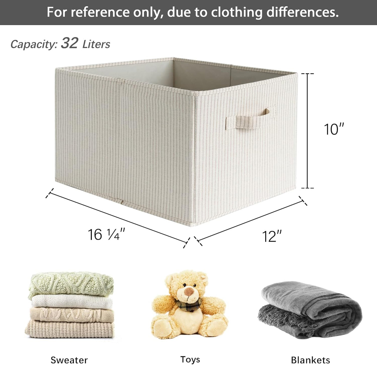 StorageWorks Storage Baskets for Shelves, Foldable Fabric Closet Storage Bins with Handles, Fabric Storage Bins Clothes Organizer, Beige Stripes, 3-Pack, Extra Large