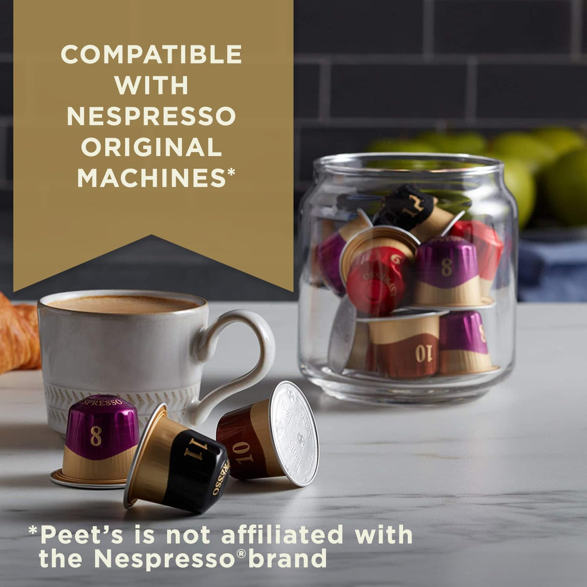Peet's Coffee, Medium Roast Espresso Capsules, Compatible with Nespresso Original Machine - Ricchezza Intensity 8, 50 Count (5 Boxes of 10 Espresso Capsules)