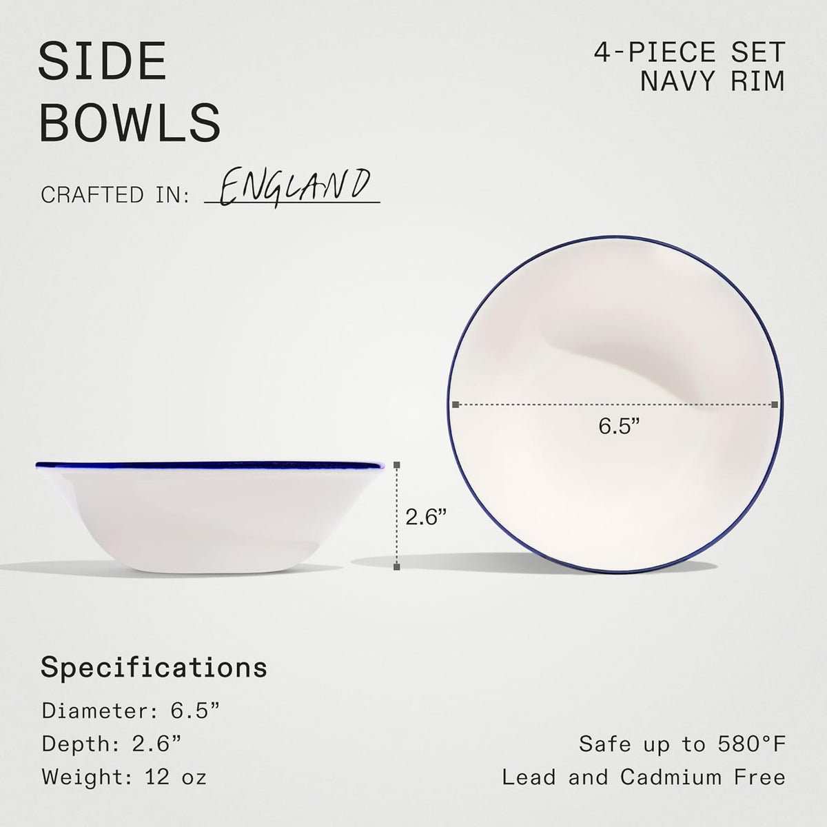 Made In Cookware - Set of 4 - Side Bowls - White With Navy Rim - Porcelain - Crafted in England