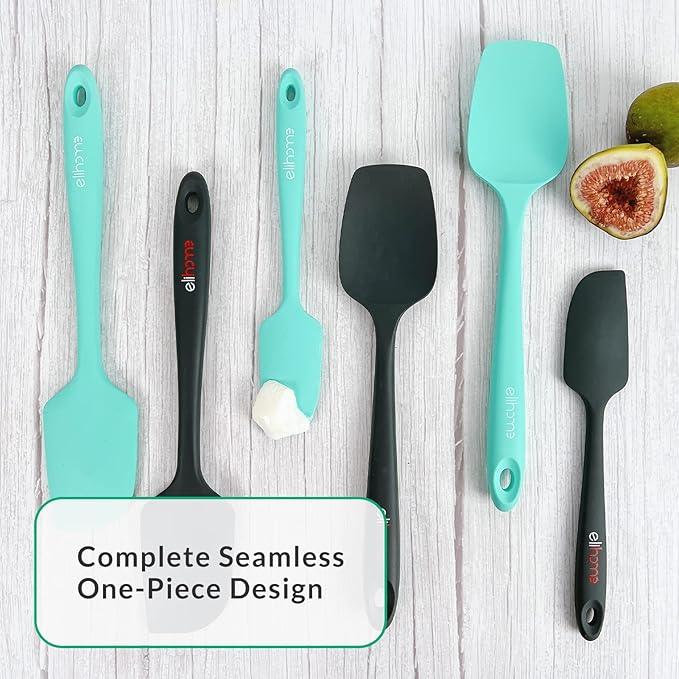Elihome Chef Series 3 Piece Silicone Spatula Set - 600°F Heat Resistant Non Stick Rubber Kitchen Scraper Spatulas for Cooking, Baking, and Mixing – BPA Free and LFGB Certified Silicone, Green Color