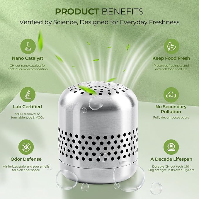 Upgraded Refrigerator Deodorizer – Lasts for 10 Years, Long-Lasting Odor Eliminator for Fridge, Closet, Car -More Effective Than Baking Soda Charcoal Air Purifier - Nano Catalyst Technology (2 Pack)
