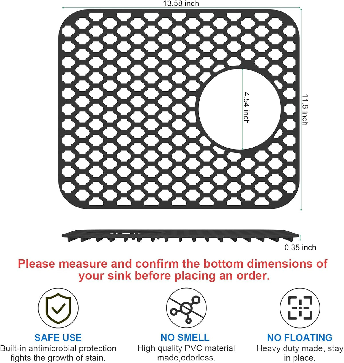 Sink Protectors for Kitchen Sink, TOOVEM 13.58"x 11.6" Kitchen Sink Mats Silicone Sink Protector, Sink Mat Grid for Kitchen Bottom of Farmhouse Stainless Steel Porcelain Sink Black 1PCS