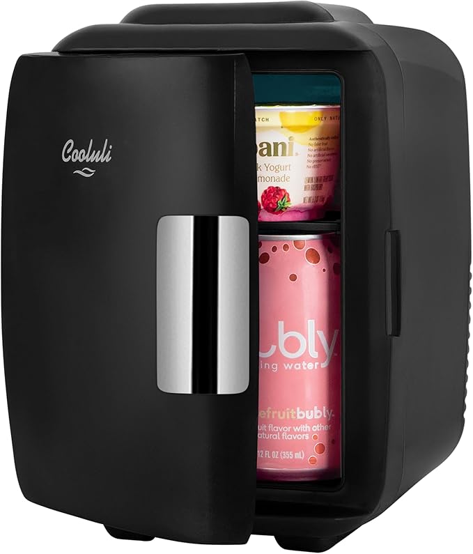 Cooluli Mini Fridge for Bedroom - Car, Office Desk & Dorm Room - Portable 4L/6 Can Electric Plug In Cooler & Warmer for Food, Drinks, Skincare Beauty & Makeup - 12v AC/DC & Exclusive USB Option, Black