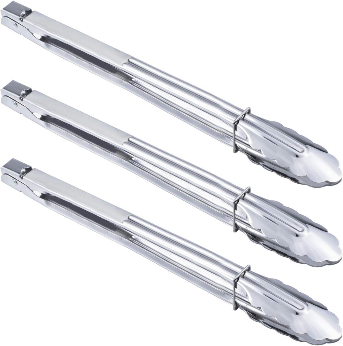 Stainless Steel Locking Kitchen Tongs Extra Long Sturdy Heavy Duty Tongs Set for Cooking Grilling and Barbecue BBQ (14-Inch 3 Pieces)