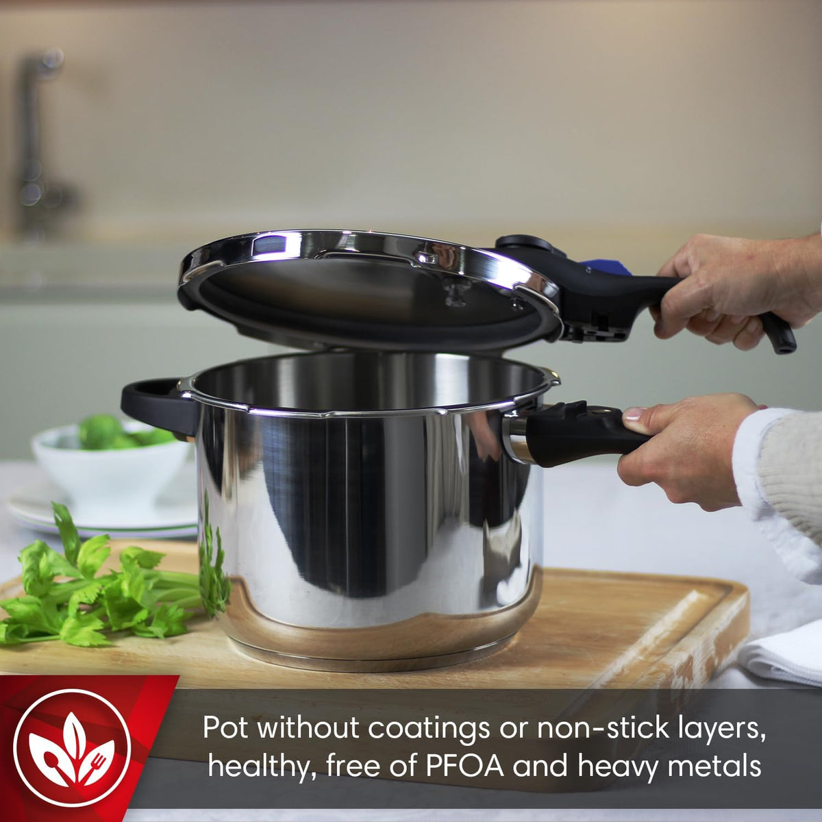 MAGEFESA Favorit Six Fast-Cooking Pressure Cooker Set, 3.2 Qt & 6.3 Qt, Stainless Steel, Induction Compatible, Heat Diffuser Base, 5 Safety Systems – Special Edition (Steam Basket, Lid & Recipe Book)