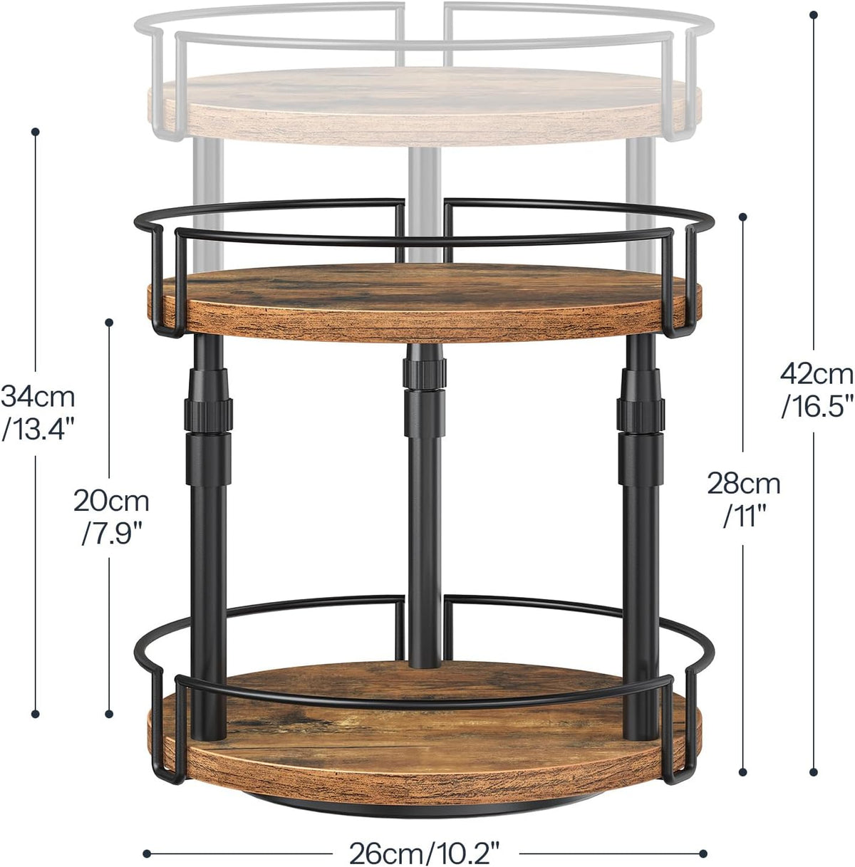 HOOBRO Lazy Susan Organizer Spice Rack, 2-Tier Height Adjustable Rotating Lazy Turntable Spice Organizer, for Kitchen Countertop and Cabinet, Rustic Brown BF05TL01