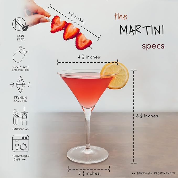 MORA PURE Martini Glasses, Set of 4-7oz - Handblown Premium Crystal Glass for Cockails, Martinis, Home Bar, Cosmos, Gimlet, Parties, Etc - Modern Classic Cocktail Glassware, Gift for Him/Her