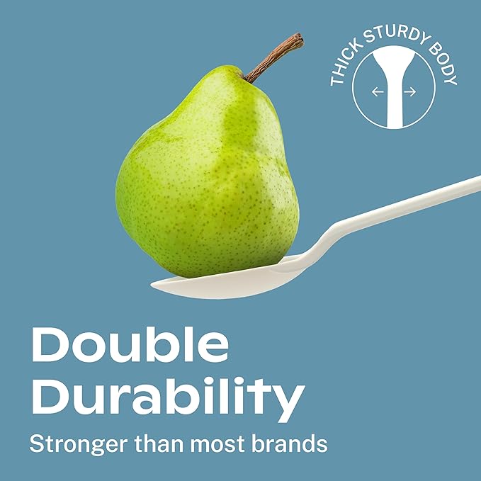 CORAL Ivory White 100% Compostable Spoons - 120 Heavy Duty No Plastic Spoons (6.5 inch) - Break Resistant with Smooth Edges, Ocean Friendly Alternative to Plastic Utensils - Biodegradable & Disposable