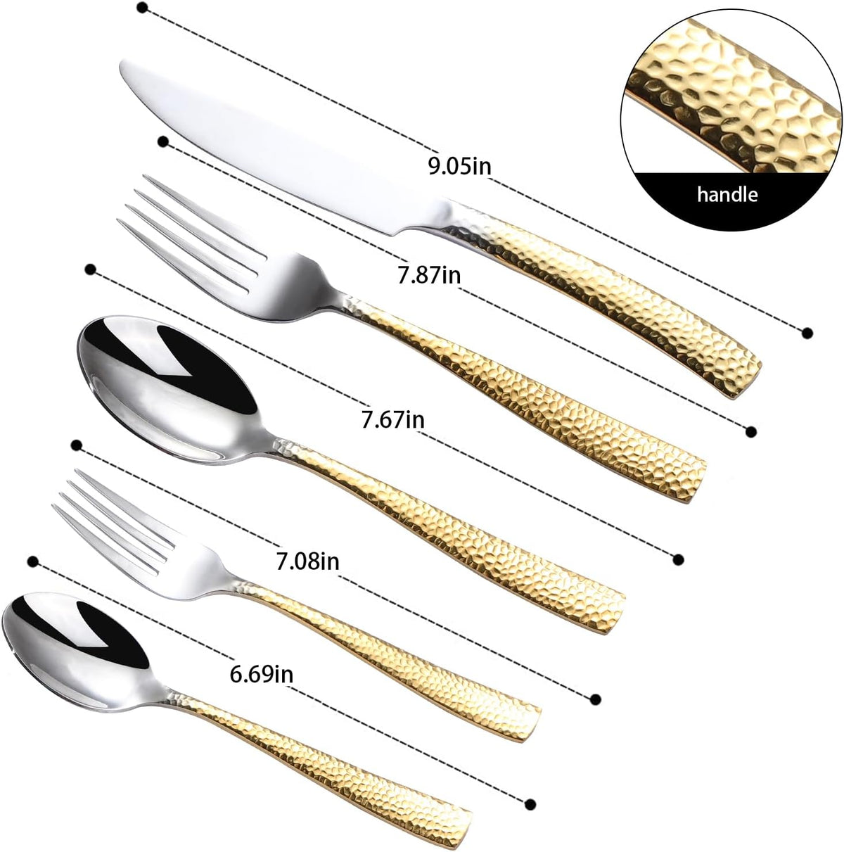 Hammered Silverware Set For 4,Forks and Spoons 18/10 Stainless Steel Heavy Duty Silverware Gold Cutlery Set 20 Piece Flatware Set,Mirror Polished,Dishwasher Safe (20 pcs gold)